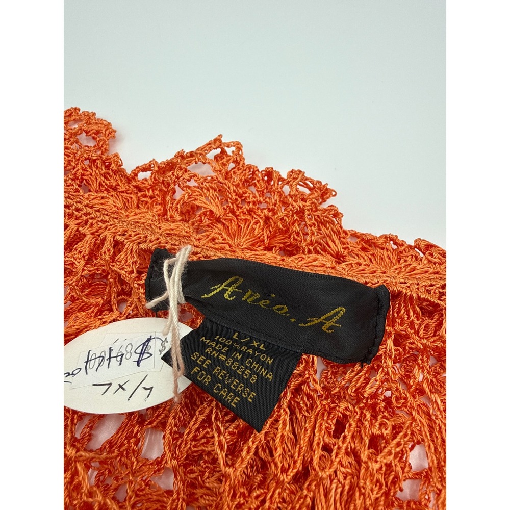 Ania A Orange Crochet Knit Tiered Ruffle Floral Top L/XL Rayon Boho Scoop Neck - Picture 7 of 10